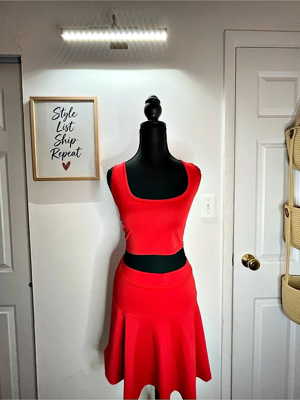 Women’s XL Red 2 Piece Crop Top & Flared Skirt Matching Set
